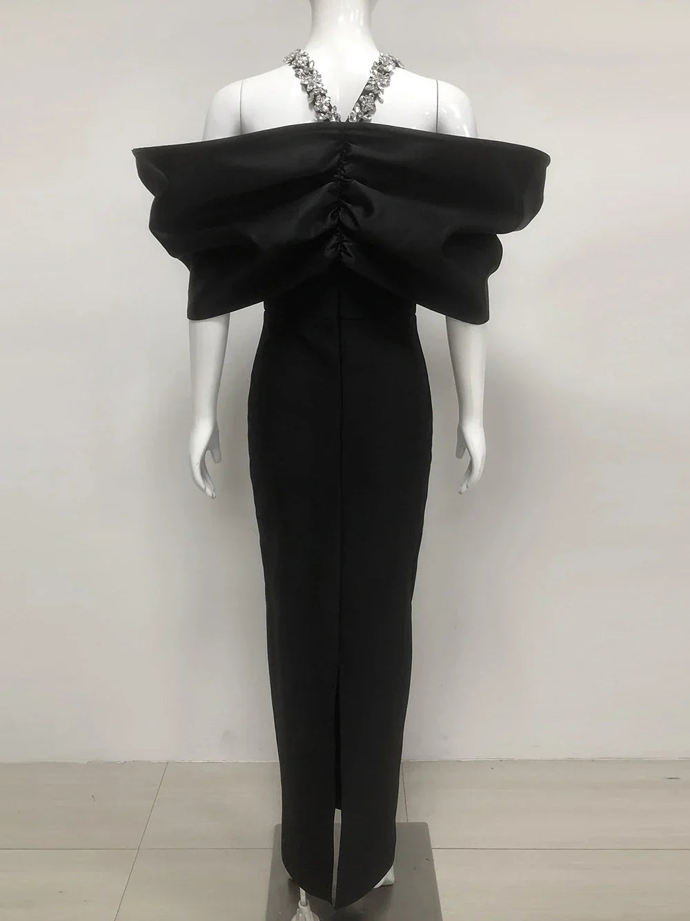 Sexy Off Shoulder Diamond Elegant Celebrity Evening Cocktail Tight Bandage Long Dress Women'S Spaghetti Strap Party Gowns