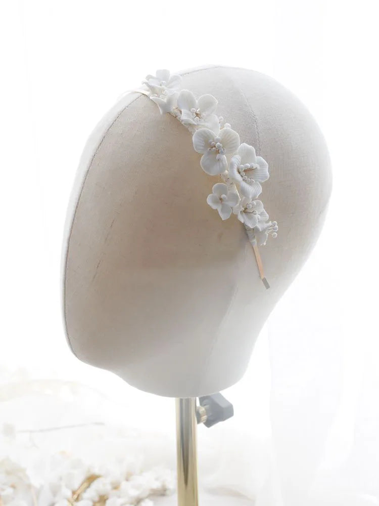 Porcelain Flower Headband Hairband Vintage Headpieces For Brides Tiaras Crowns Headdress Wedding Accessories Bridal Hair Jewelry