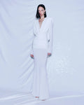 White Color Women Long Sleeve Sexy V-Neck Draped Bodycon Long Dress Fashion Celebrate Evening Party Birthday Outfit WHITE