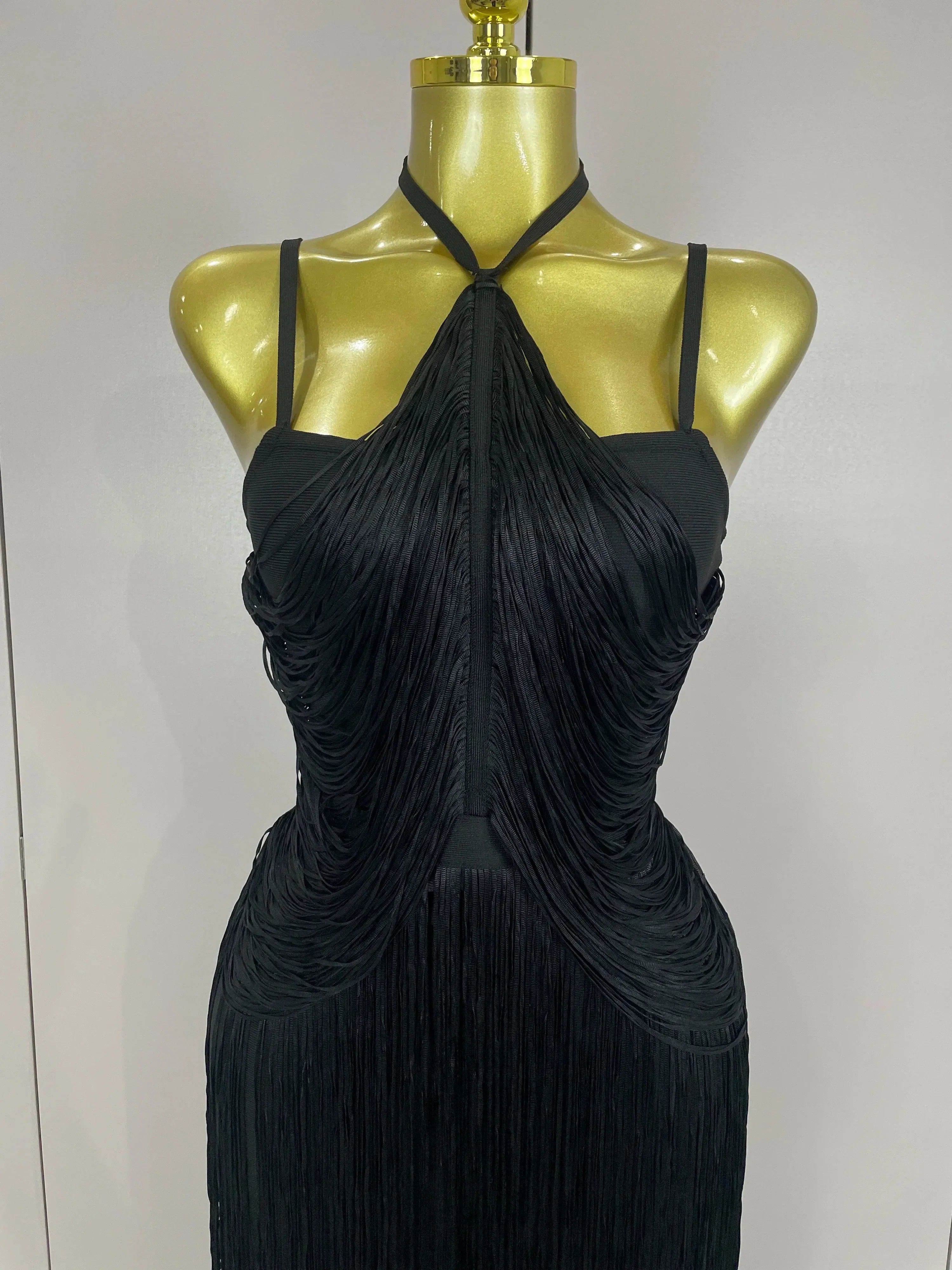 Sexy Backless Green Tassel Ankle Bodycon Bandage Dress  Women Celebrity Elegant Evening Club Luxury Birthday Party Outfit