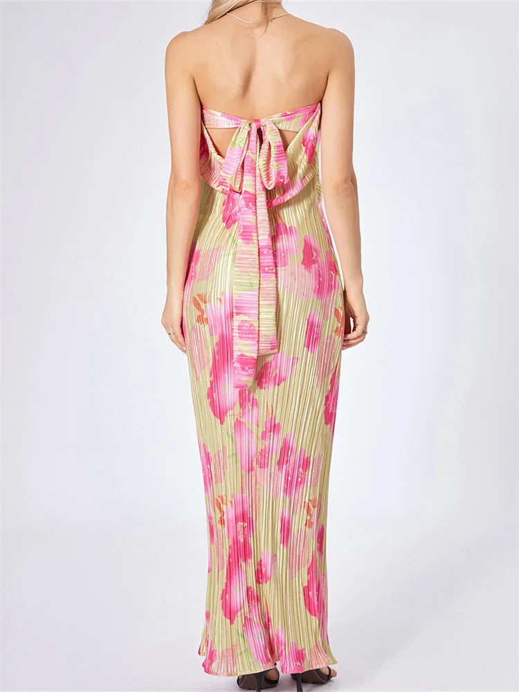 Strapless Tieup Off Shoulder Floral Dress