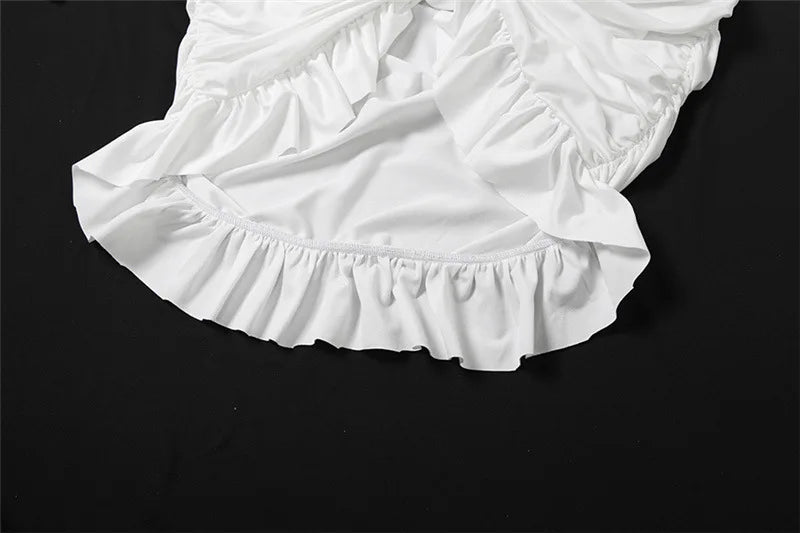 Autumn Cross Ruffle Trim Mini Dress Simple Solid V neck Ruched Full Sleeve Body shaping Frock Female Classic Street Vestido
