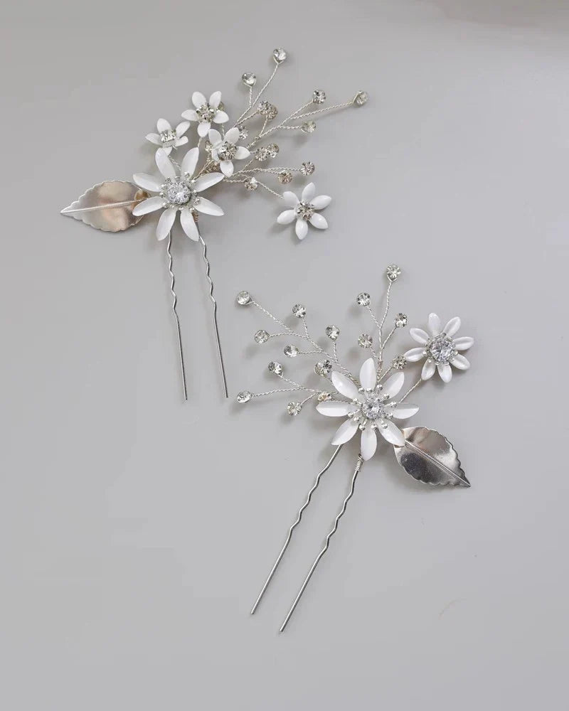 Crystal Rhinestones Hair Clip Pin Silver Color Hairpin Brides Women Girl Flower Head Piece Wedding Accessories Bridal Jewelry c