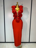 Fashion 3D Flower Sleeveless Bodycon Bandage Dress Women Celebrity Elegant Party Club Luxury Birthday Dress Vestidos ﻿ Red