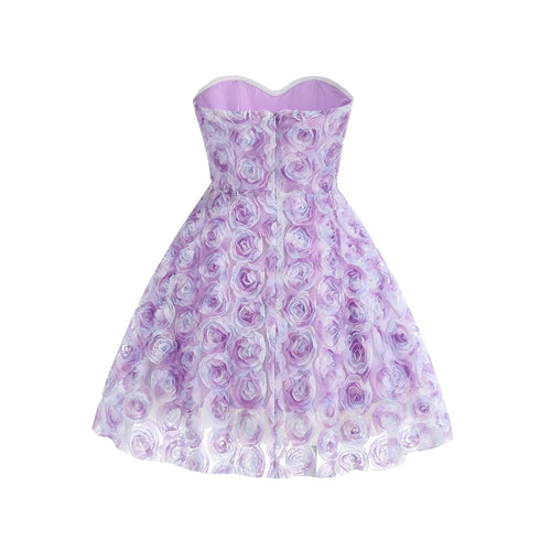 Arrival Purple Color Women Sexy Off the Shoulder Florals Ball Gown Mini Dress Vacation Cute Girls' Birthday Party Dress