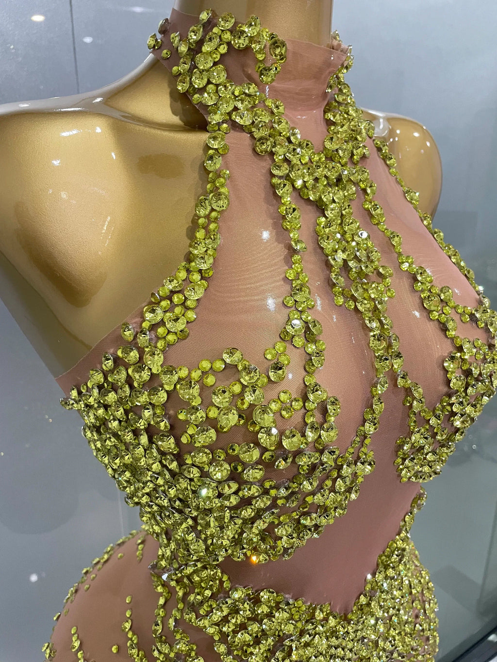 Luxury Sparkle Rhinestones Mesh Transparent Prom Dress  Women Sexy Birthday Celebrate Party Club Prom Outfit Bar Costume