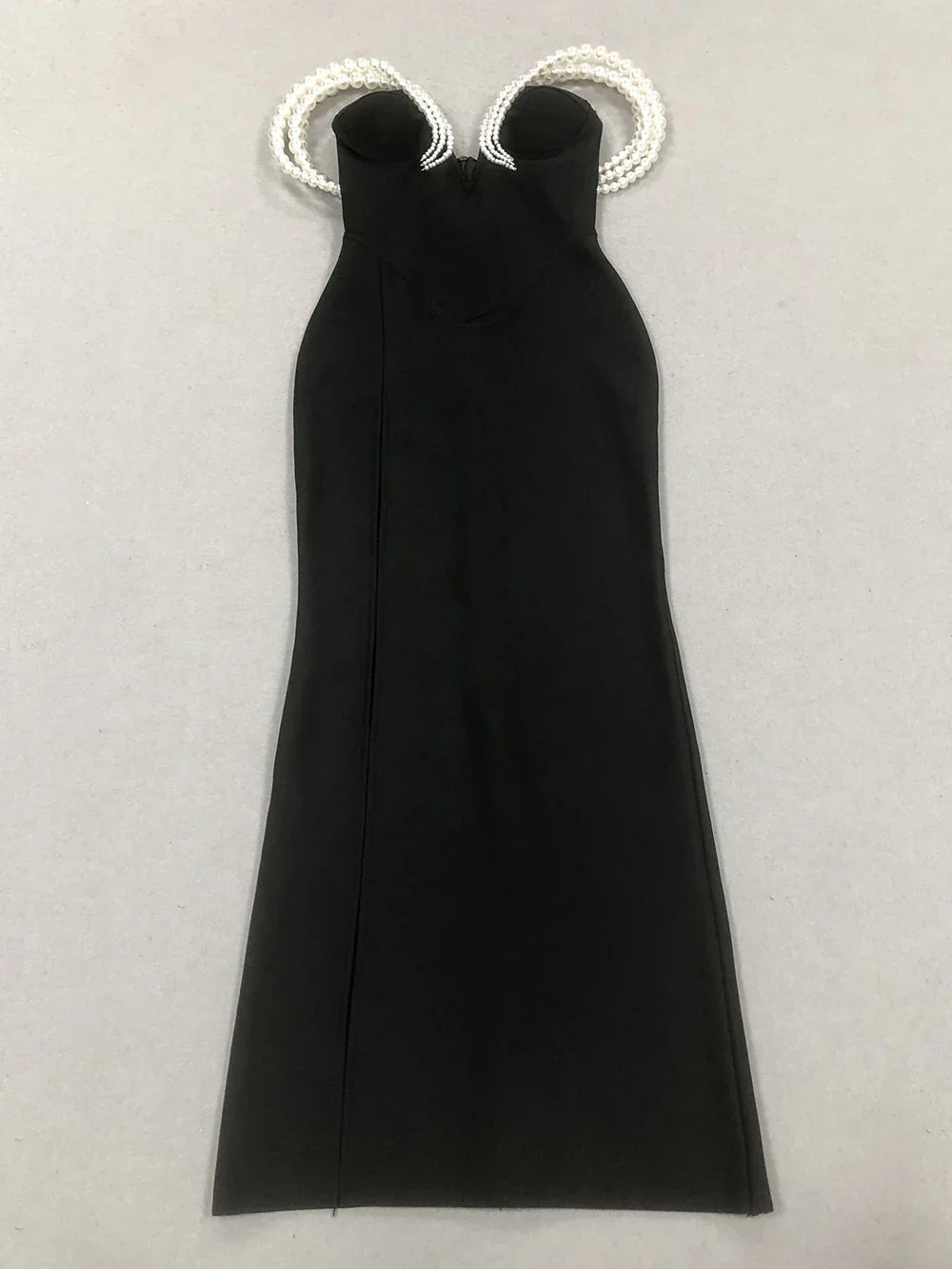 Women Sexy Black Pearl bead Maxi Long Bodycon Bandage Dress Celebrity Elegant Evening Club Party Luxury Birthday Gowns