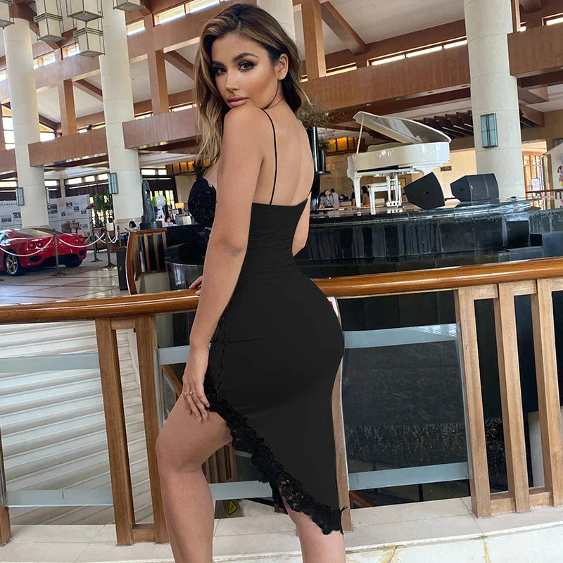 Lacey Elegant Dress Deep V Halter Dress