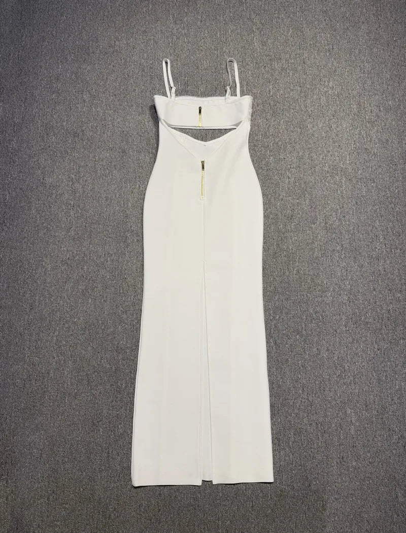 Women Sleeveless Sexy Strap Square Collar Bodycon Long Bandage Dress Celebrate Evening Party Nightclub Outfit