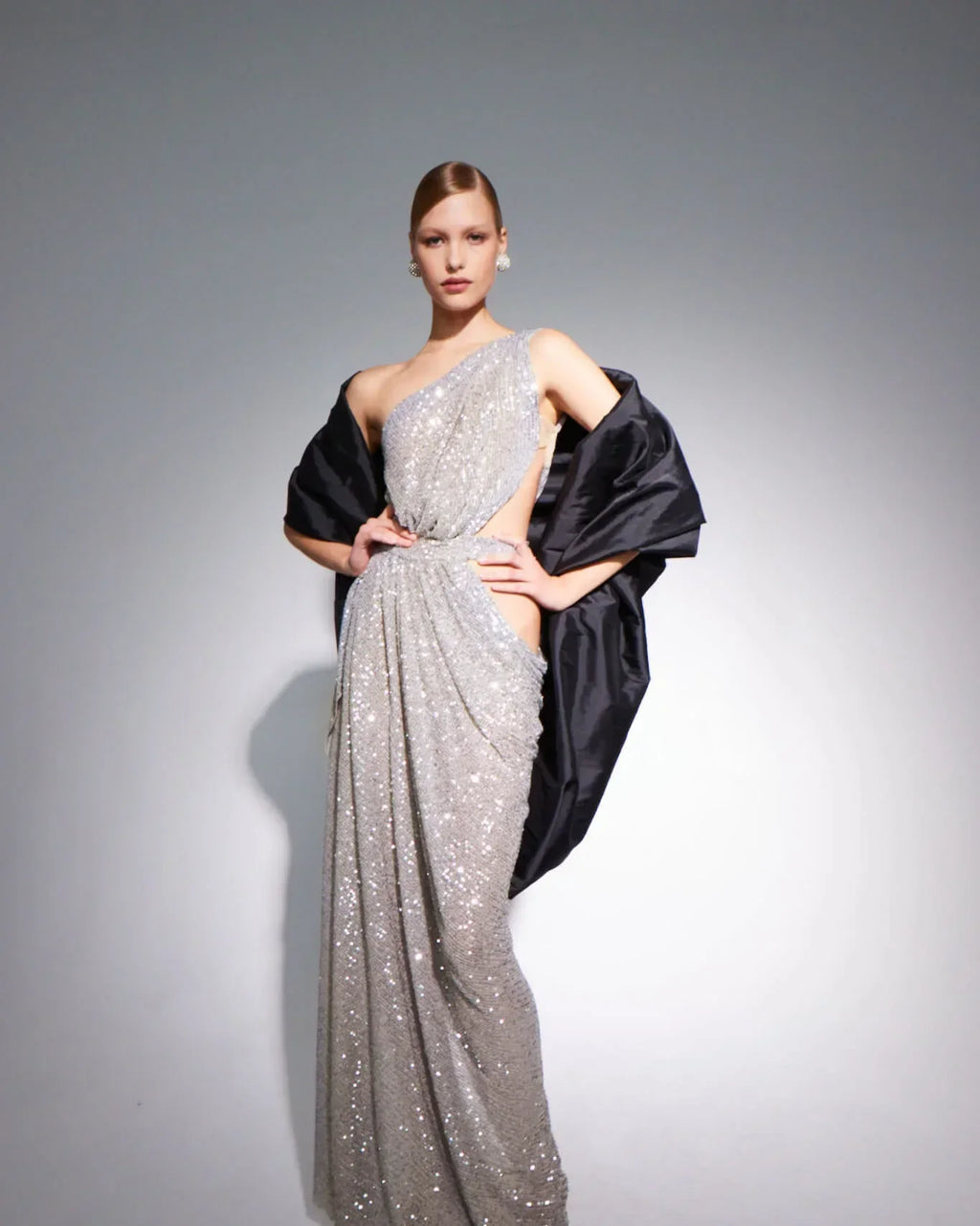 2024 Summer Sexy Hollow Out One Shoulder Champagne Sequins  Ankle Length Dress Woman Evening Party Dress Beach Vocation Outfit