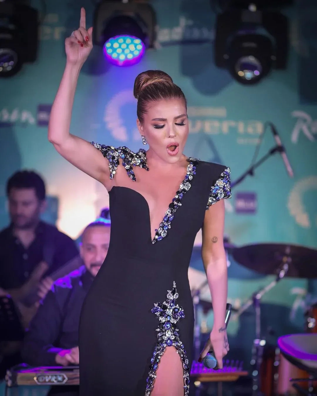 Women Short Sleeve Shinning Crystal Bodycon Bandage Long Dress Celebrity Singer Performance Costume Stage Wear