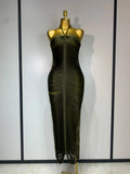 Women's Fashion Tassel Split Hanging Neck Bodycon Dress Elegant Celebrity Evening Party Luxuru Birthday Wedding Guest Dress army green