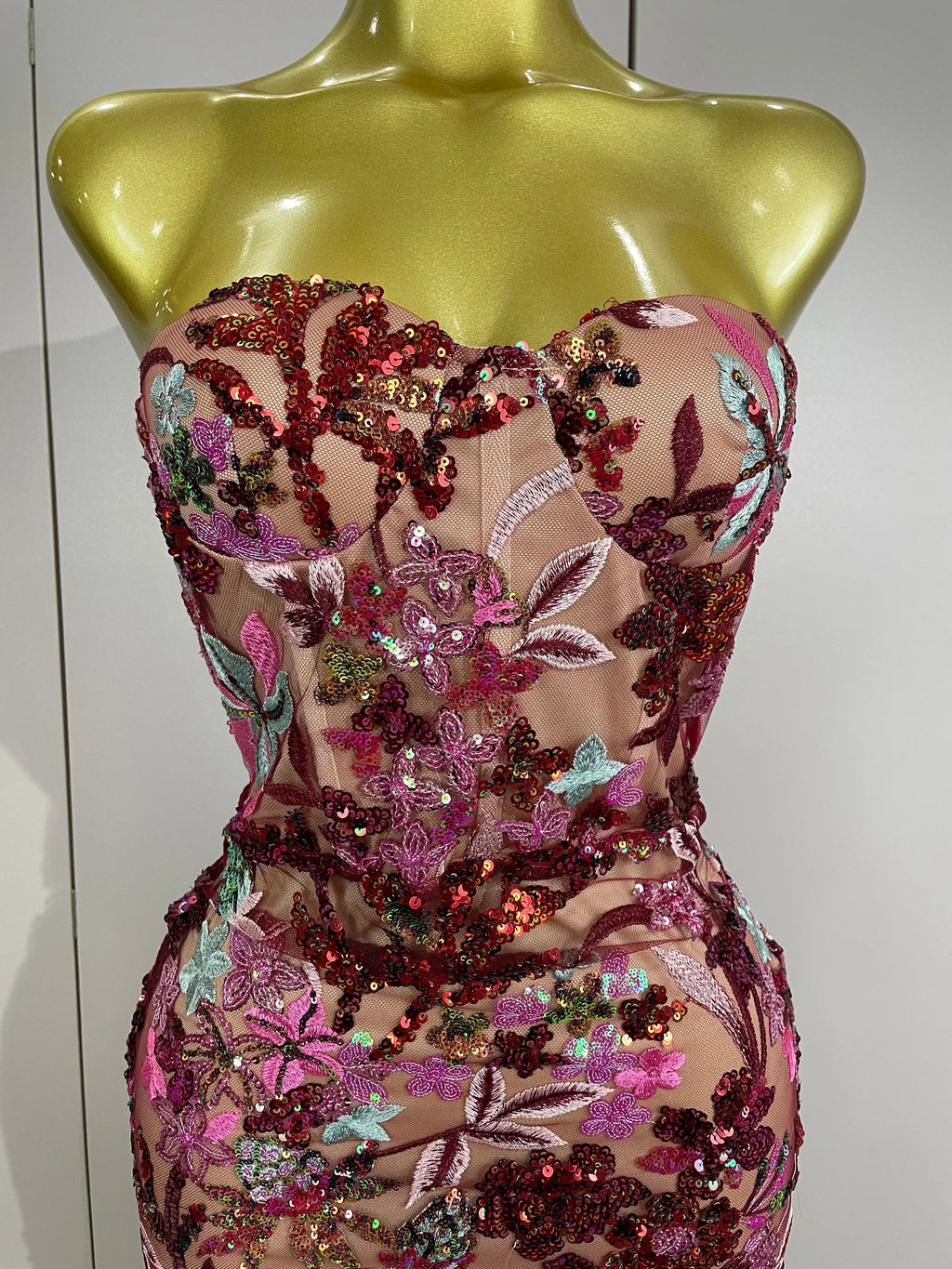 Sexy Strapless Floral Sequin Long Dress  Women Sequins Flower Backless Long Slim Dress Evening Party Runway Gown Dress