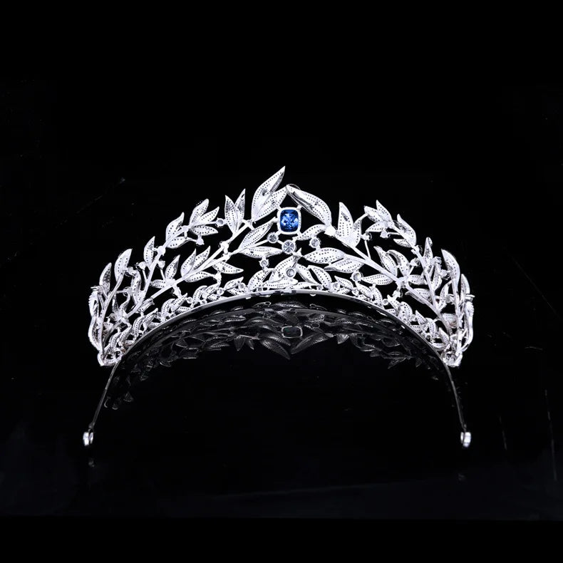 Bridal Hair Jewelry Blue Zircon Tiaras and Crowns Cubic Zirconia Headband Women Bride Princess Queen Diadem Wedding Accessories
