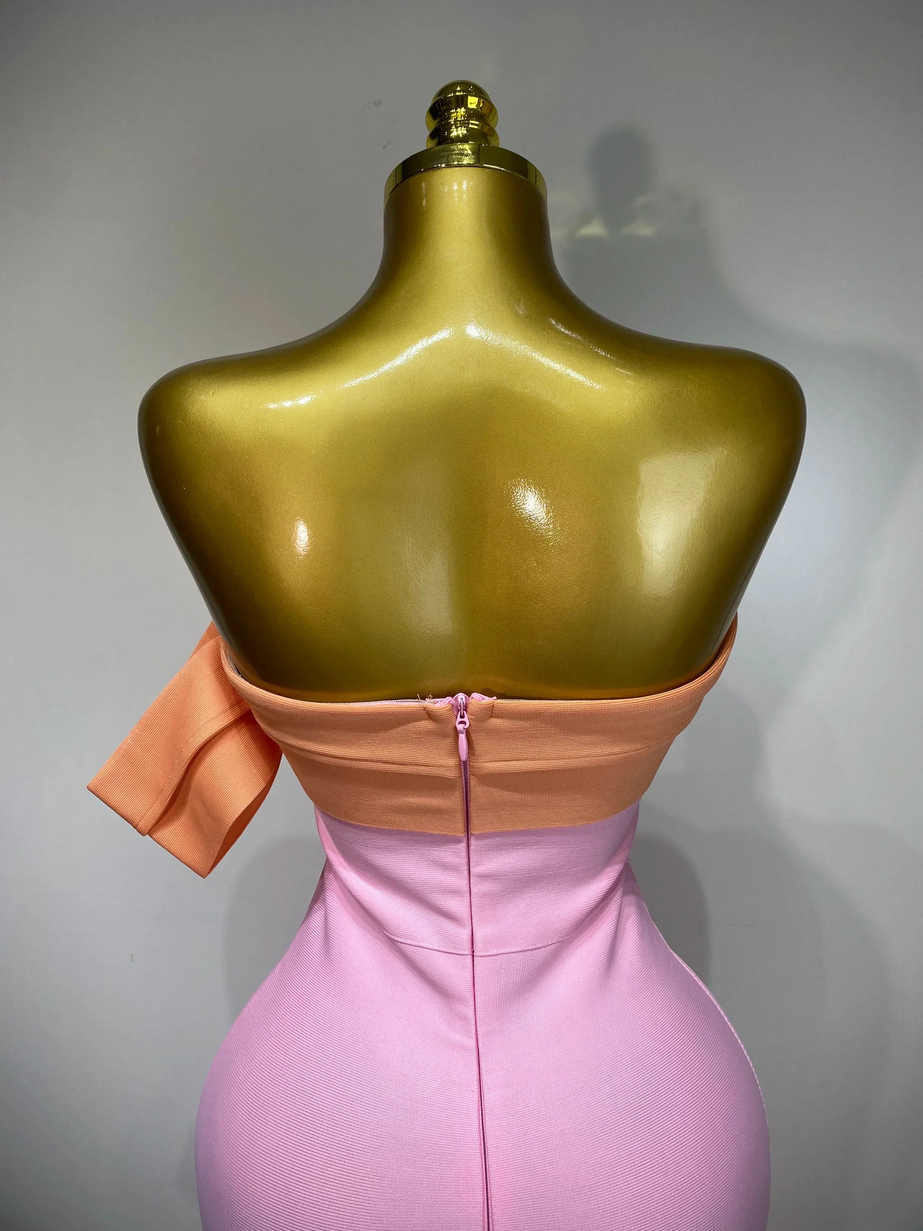Women Sexy One Shoulder Color Block Bodycon Bandage Dress  Celebrity Elegant Evening Club Luxury Birthday Party Outfit