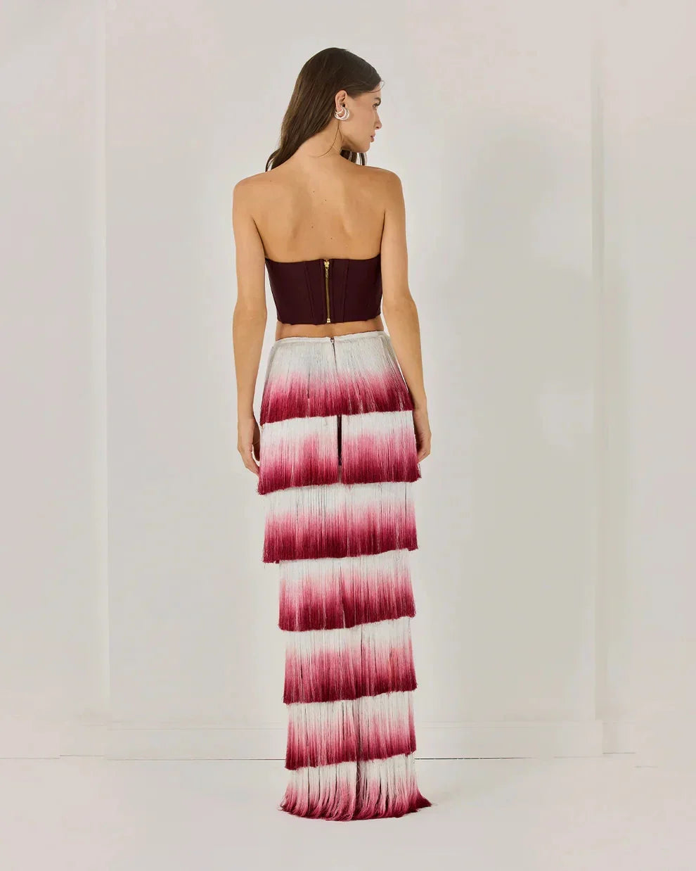 Women Sexy Strapless Gradient Tasseles Strapless 2 Pieces Bodycon Bandage Long Dress Celebrate Birthday Party Outfit