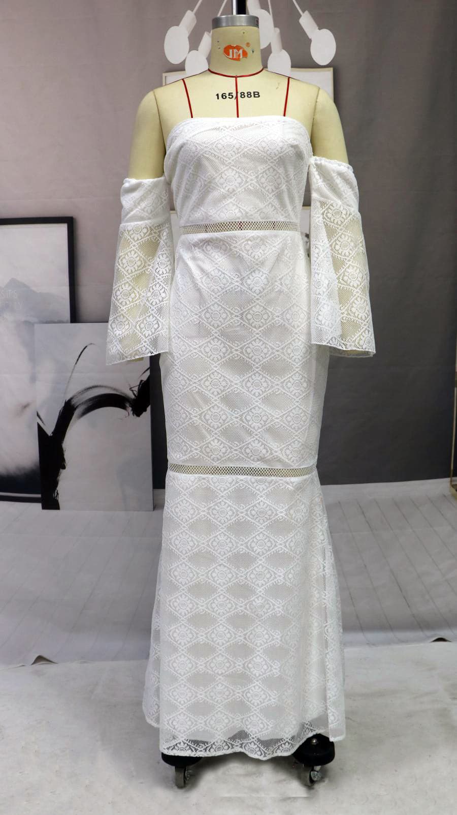White Off The Shoulder Lace Evening Gowns