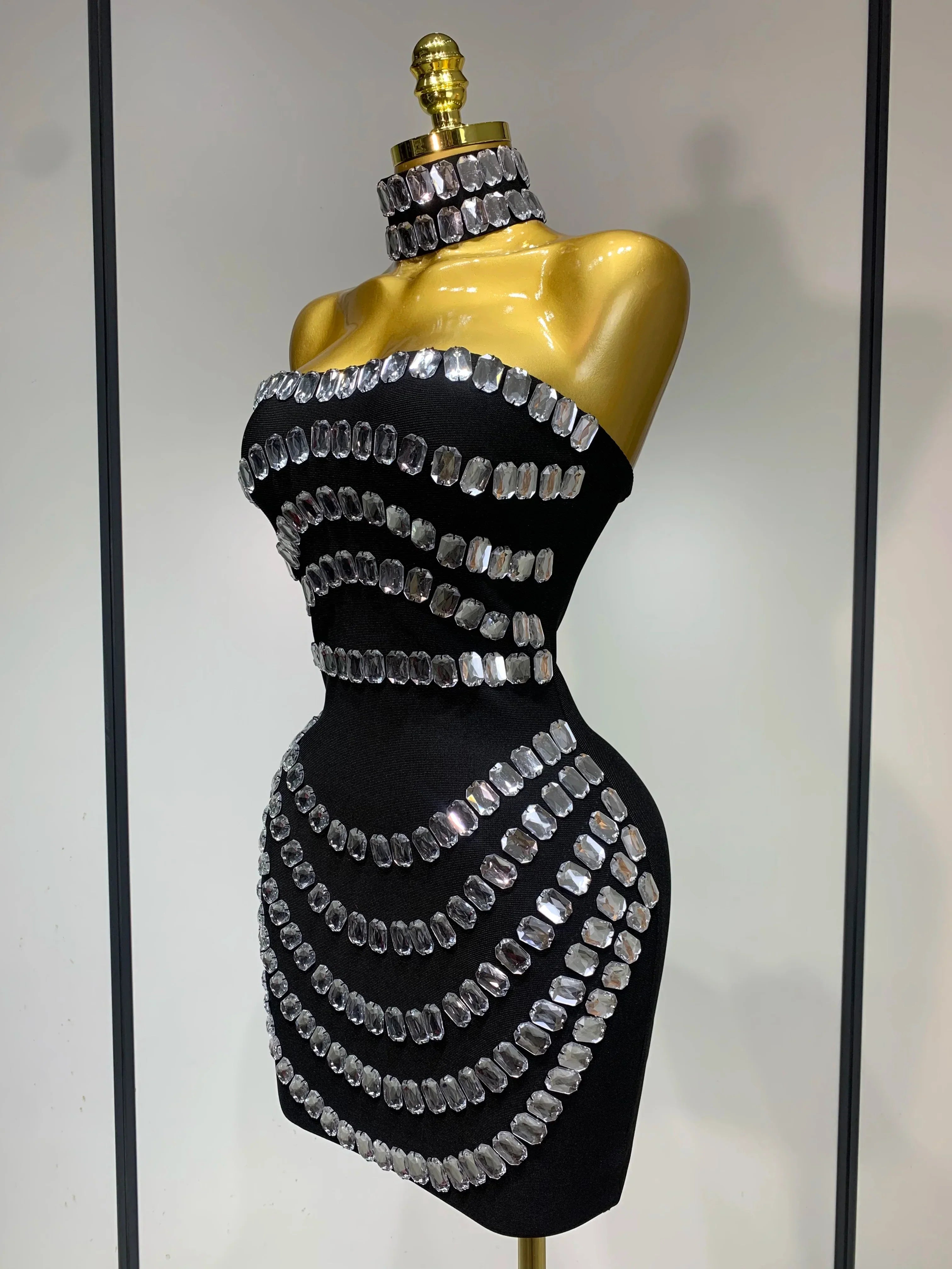 Sparkly Rhinestones Bodycon Strapless Mini Bandage Dress  Women Backless Fashion Evening Party Club Luxury Birthday Dresses