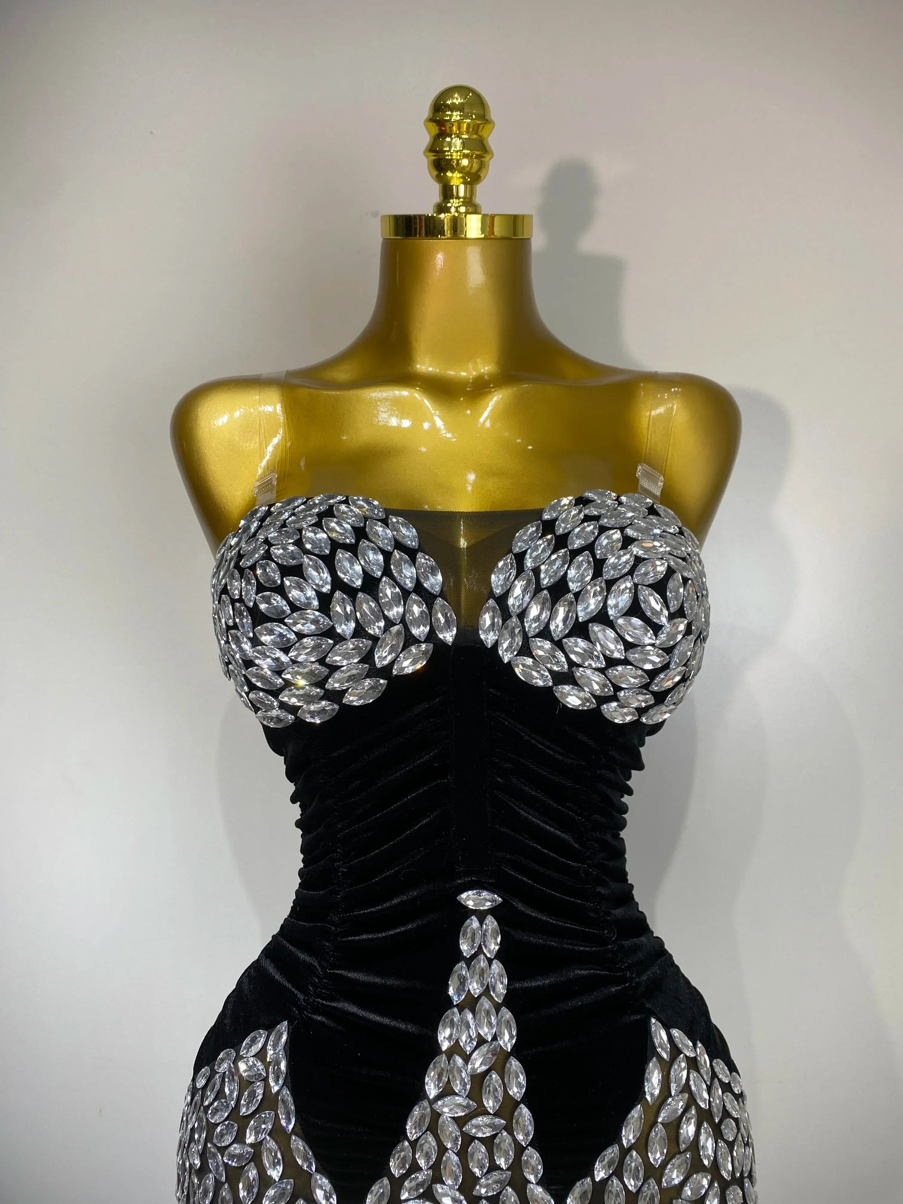 Women Sexy Bodycon Mini Dress Nightclub Elegant Evening Party Birthday Dress  Celebrity Singer Shining Diamond Stage Costume