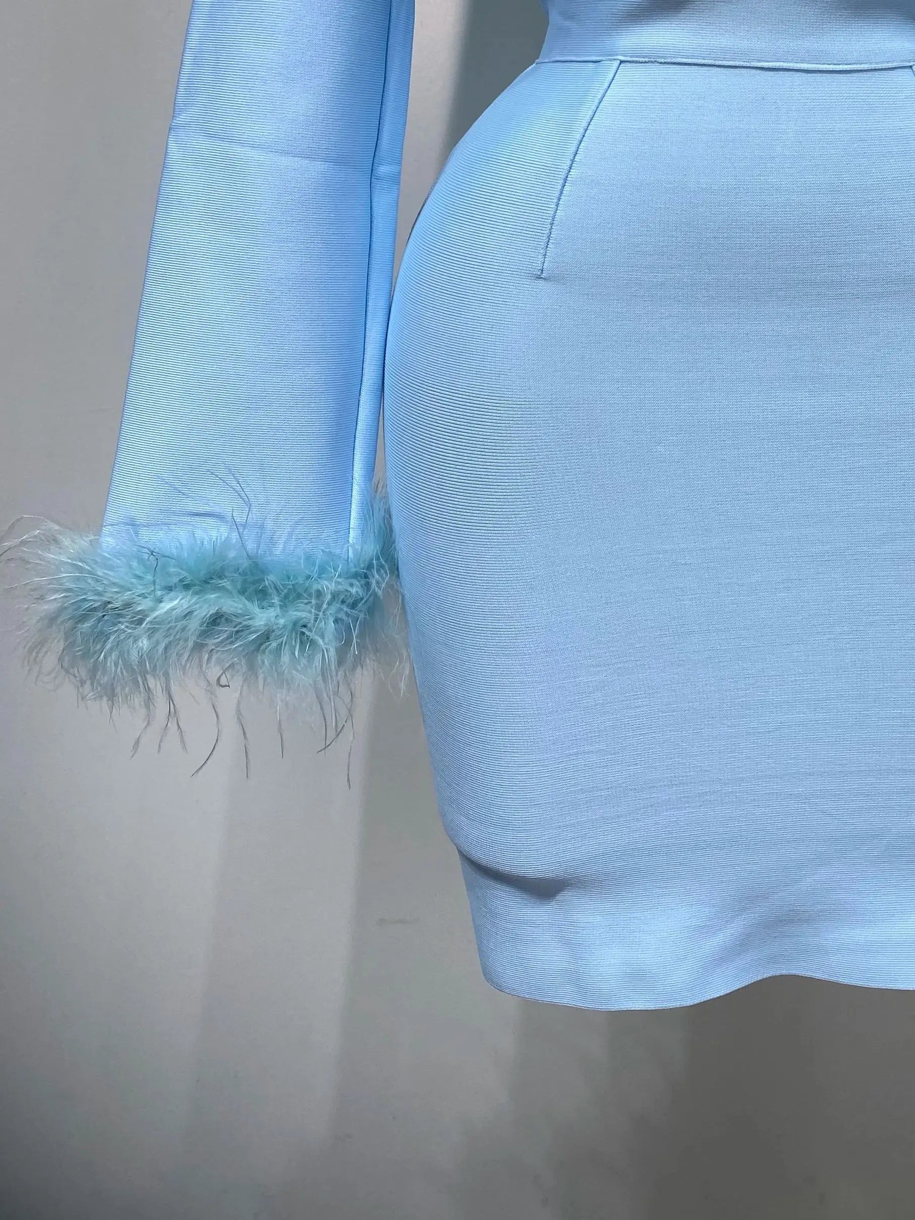 Women Fashion Sexy Long Sleeve Feathers Mini Bodycon Bandage Dress  Elegant Evening Party Club Luxury Birthday Dresses