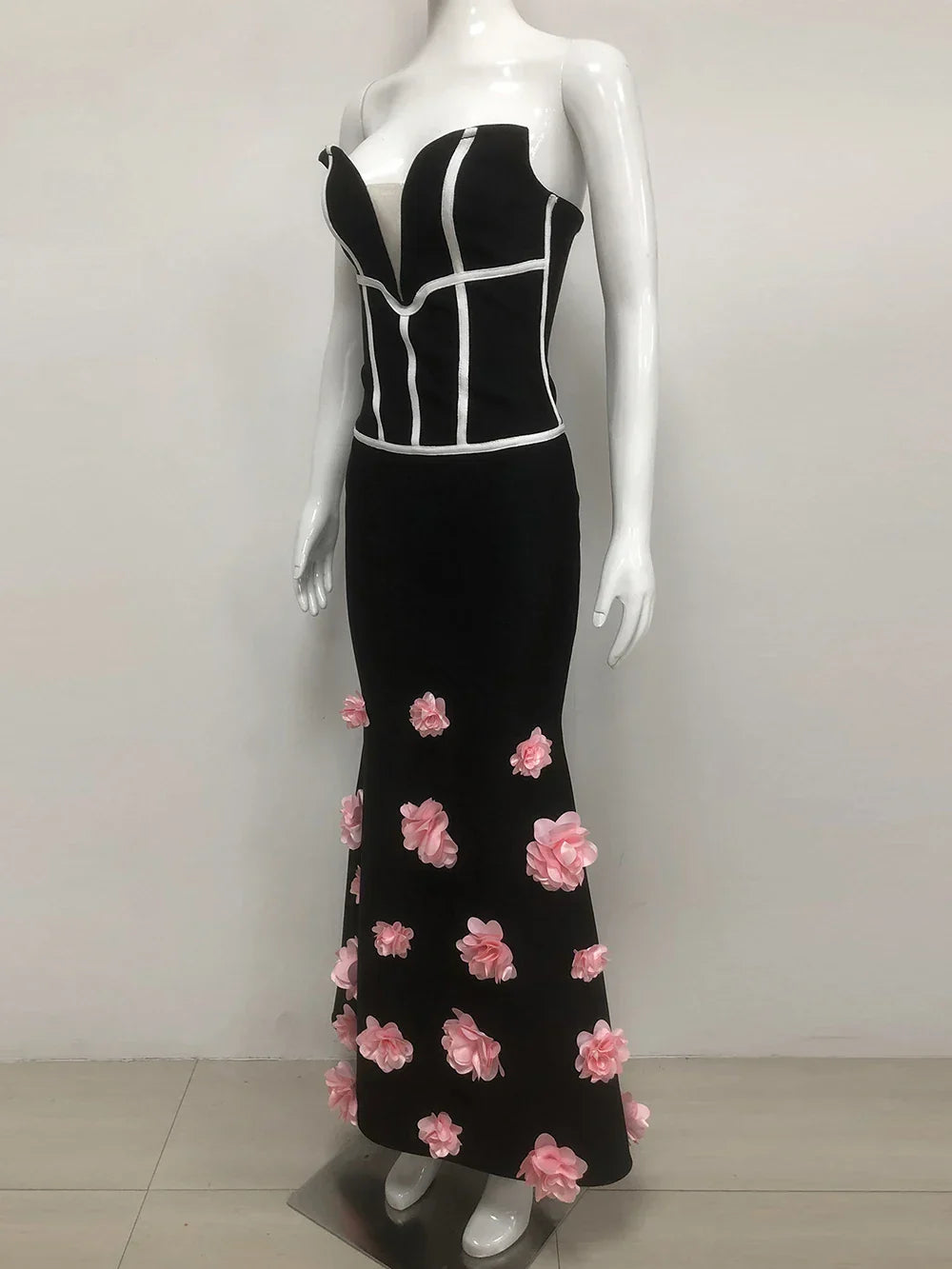 Sexy Off Shoulder 3D Flowers Bandage Mermaid Dresses Womens Strapless Evening Party Formal Long Dress Birthday Prom Vestidos