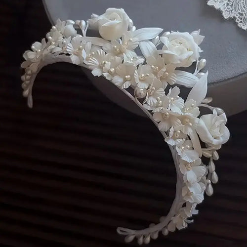 Bridal Hair Jewelry Flower Headband Hairband White Floral Headpiece Bride Bridesmaids Headwear Headdress Wedding Accessories a