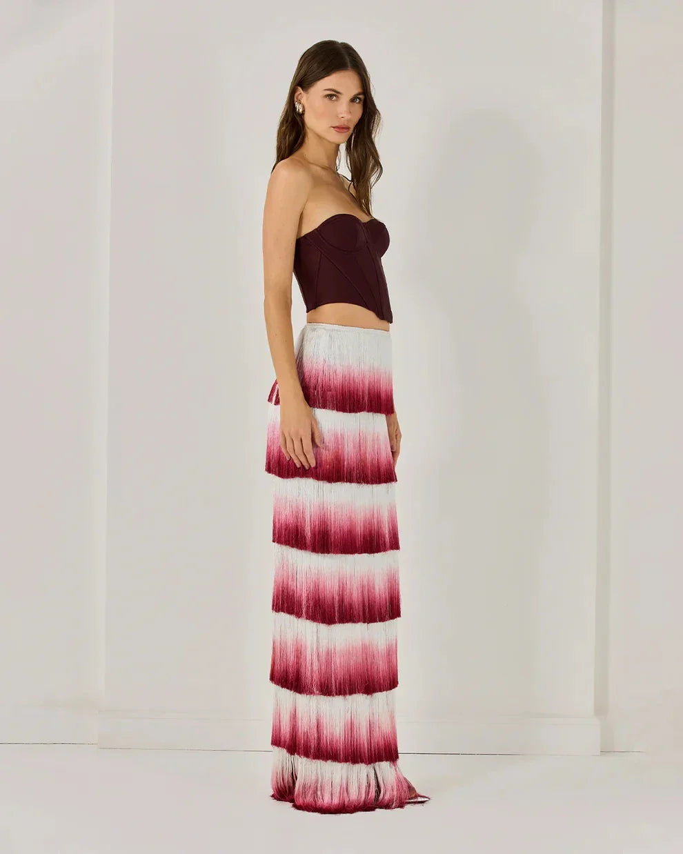Women Sexy Strapless Gradient Tasseles Strapless 2 Pieces Bodycon Bandage Long Dress Celebrate Birthday Party Outfit