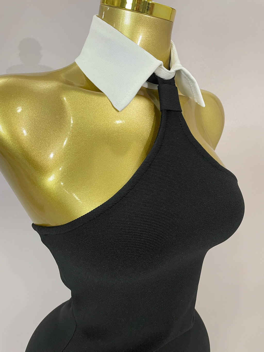 Sexy Backless White Shirt Collar Black Mini Bodycon Bandage Dress  Women Elegant Evening Club Party Luxury Birthday Dresses