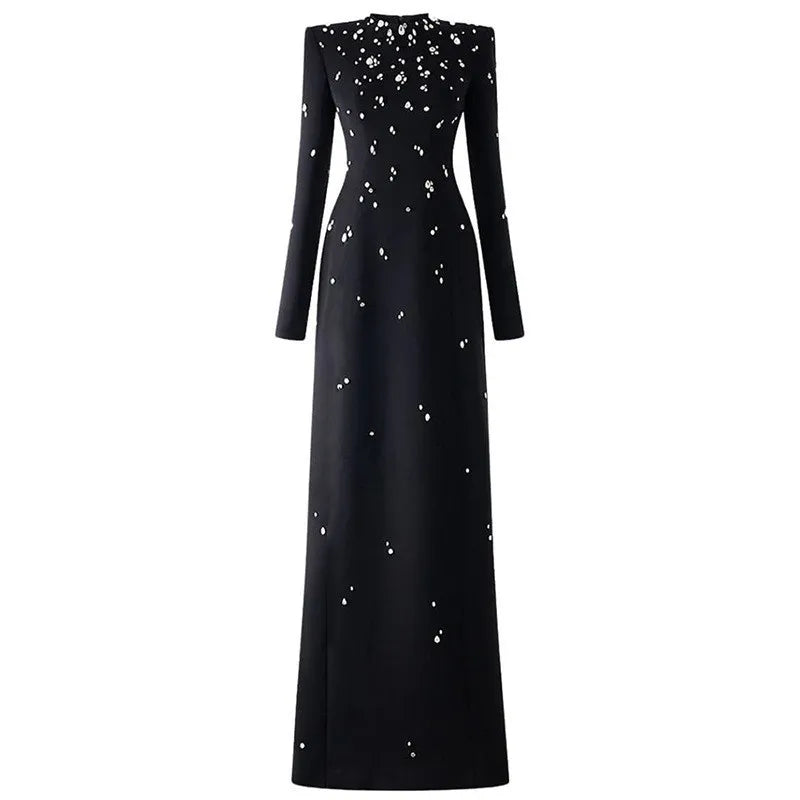 Women Long Sleeve Shinning Crystal Bodycon Long Bandage Dress Elegant Evening Party Occation Celebrate Outfit