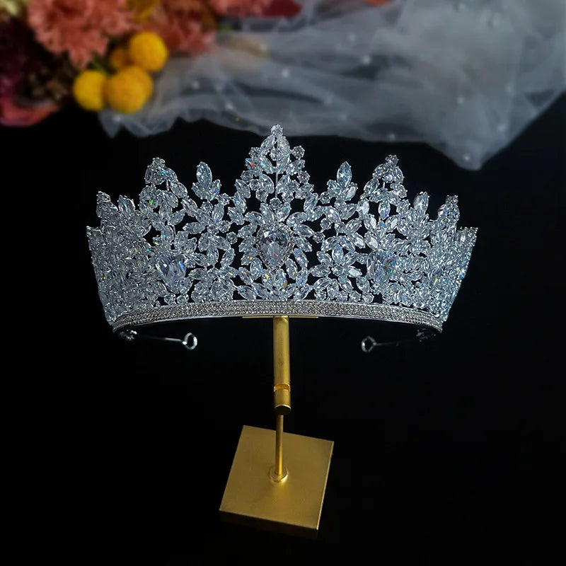 Bridal Hair Jewelry CZ Zircon Tiara Headband Cubic Zirconia Headpiece Crown For Brides Women Prom Headdress Wedding Accessories b