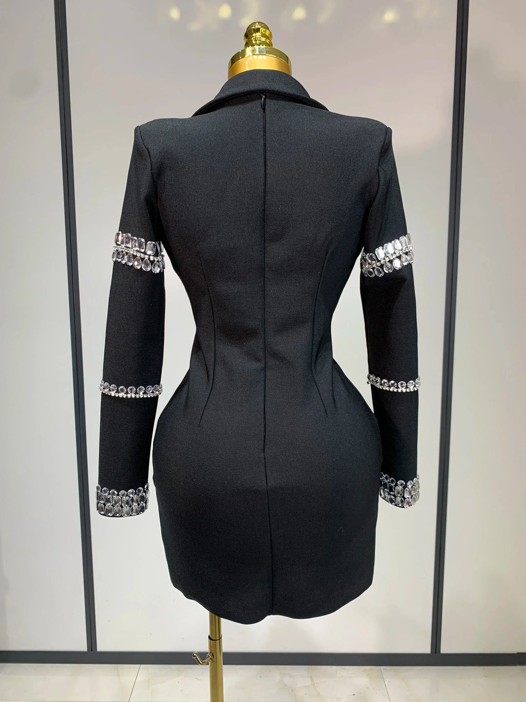 Women Sexy Long Sleeve V Neck Beading Rhinestone Mini Bodycon Bandage Dress  Celebrity  Elegant Evening Party Birthday Dress