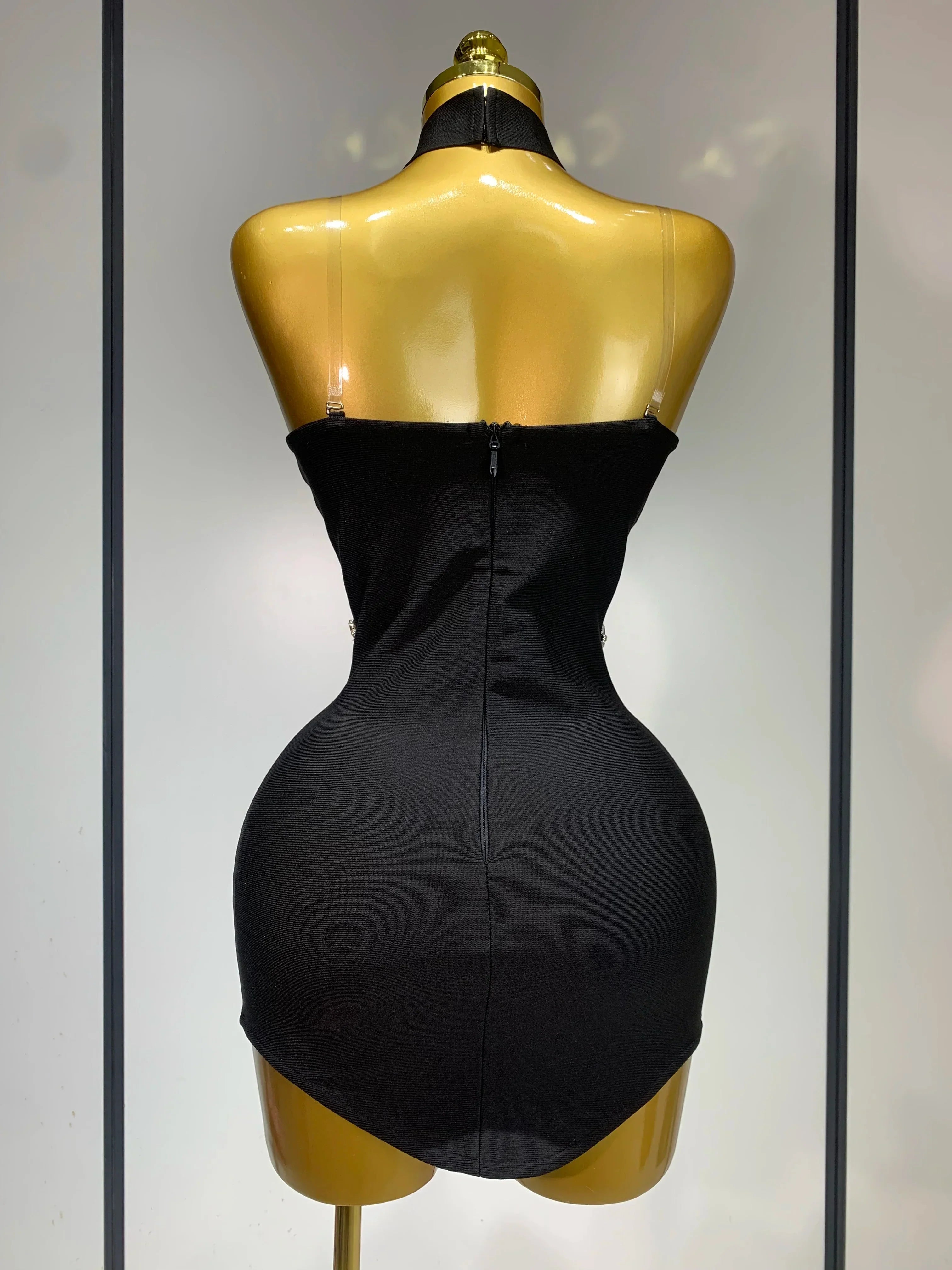 Sparkly Rhinestones Chain Bodycon Strapless Mini Bandage Dress  Women Backless Luxury Birthday Evening Party Club Dresses