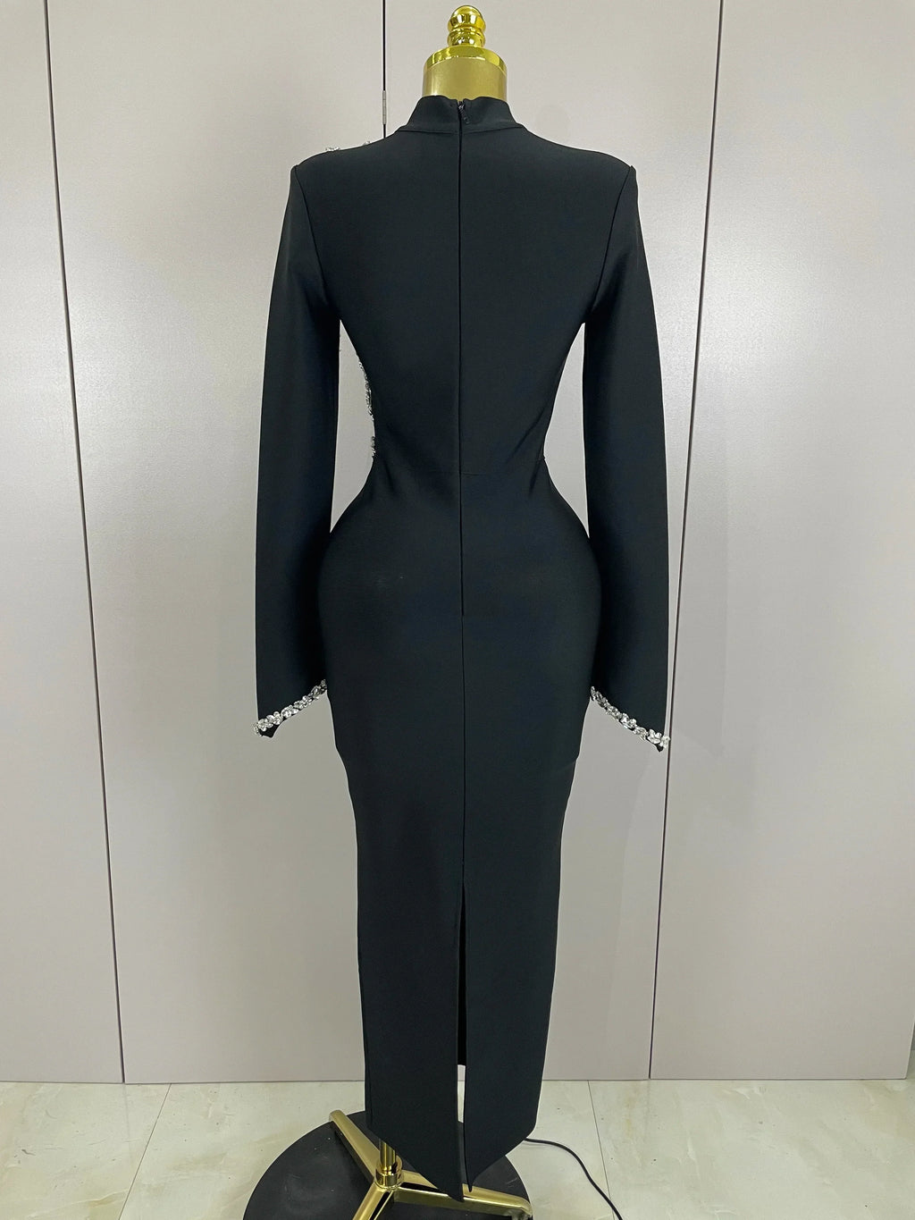Sexy Long Sleeve Diamonds Maxi Long Bodycon Bandage Dress  Women Celebrity Elegant Evening Party Luxury Birthday Dresses
