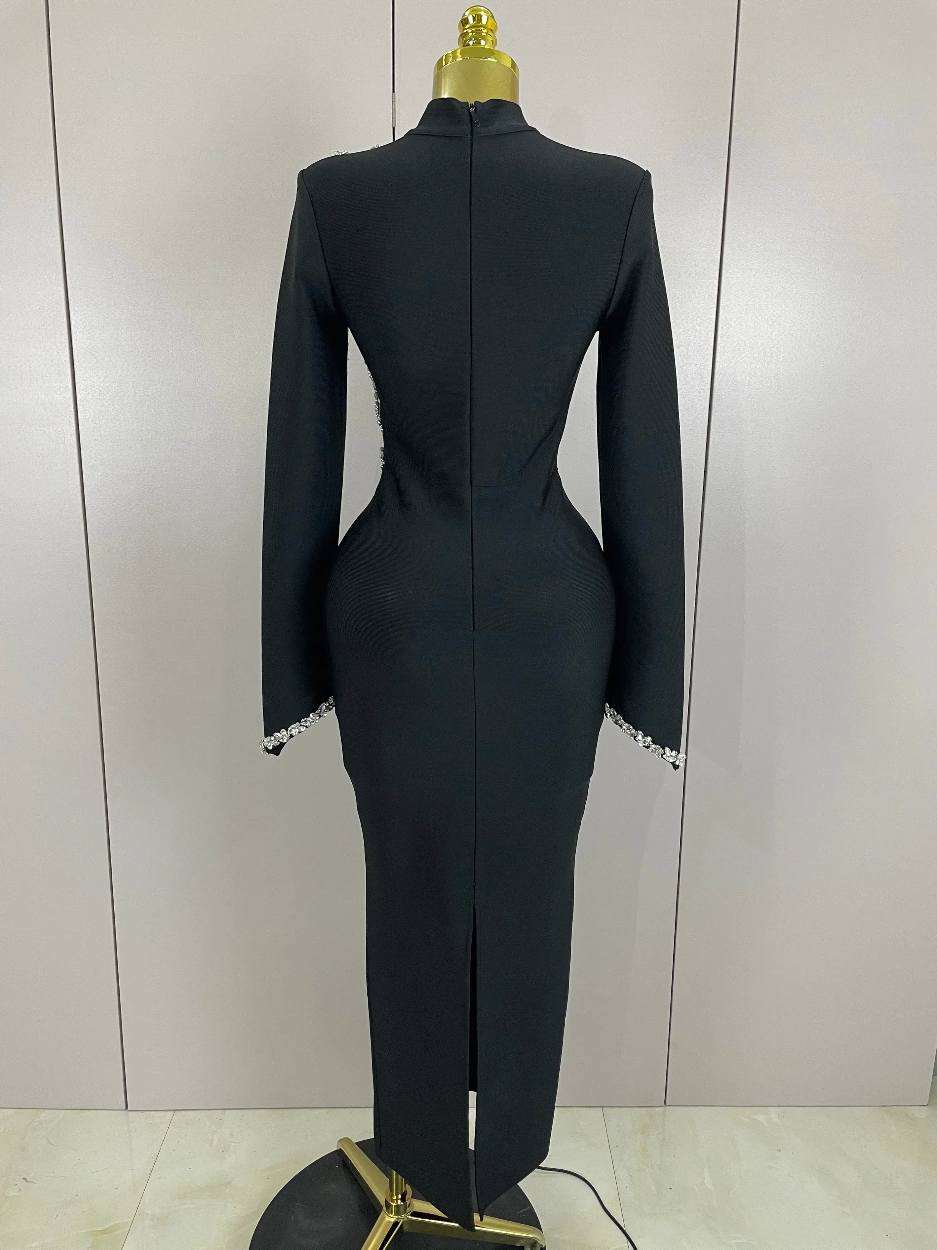 Sexy Long Sleeve Diamonds Maxi Long Bodycon Bandage Dress  Women Celebrity Elegant Evening Party Luxury Birthday Dresses