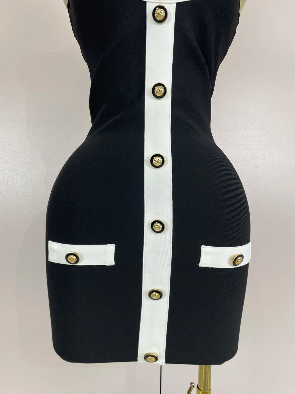 Sexy Backless Halter Button Bodycon Black Mini Bandage Dress  Women Celebrity Elegant Evening Club Party Outfit