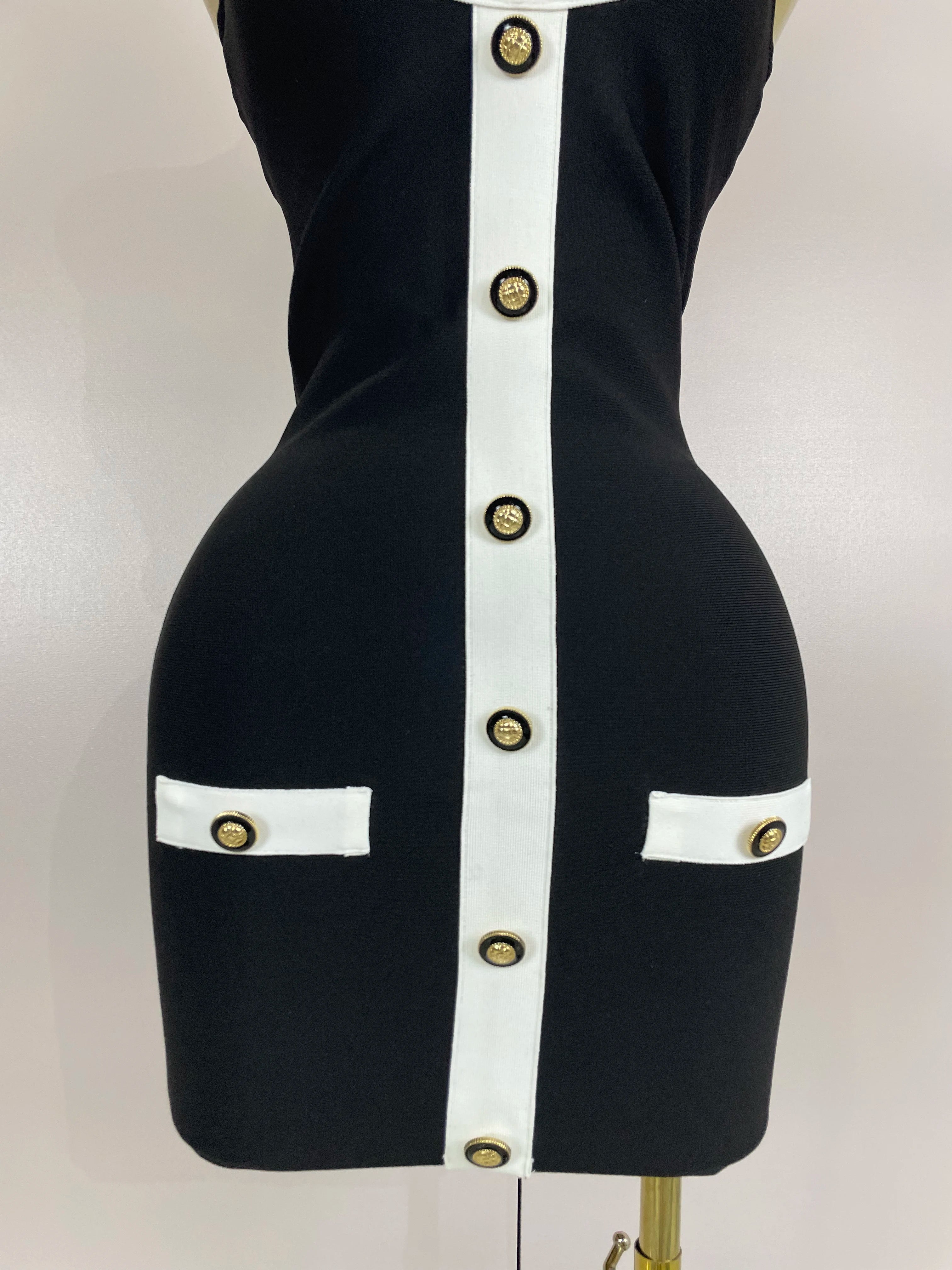 Sexy Backless Halter Button Bodycon Black Mini Bandage Dress  Women Celebrity Elegant Evening Club Party Outfit