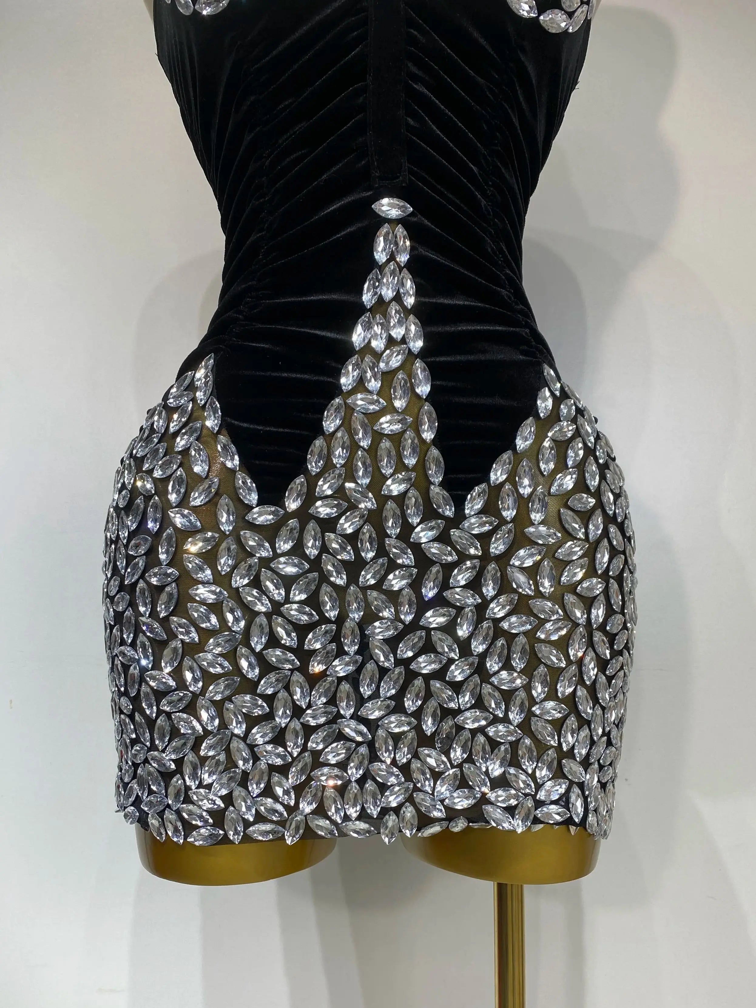Women Sexy Bodycon Mini Dress Nightclub Elegant Evening Party Birthday Dress  Celebrity Singer Shining Diamond Stage Costume