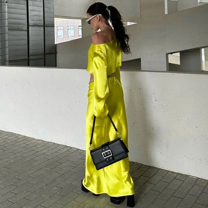 Solid Color Casual Offshoulder Silk Dress