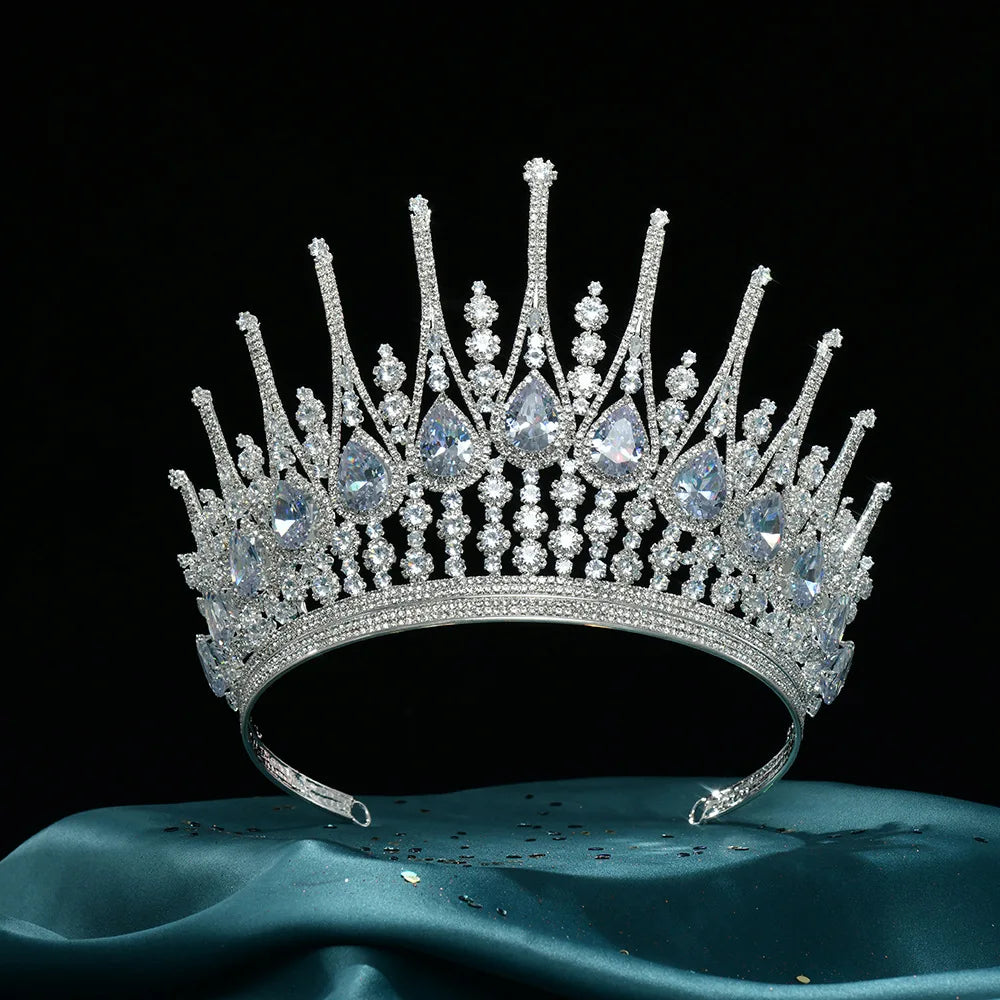 Baroque Queen Crowns For Women Crystal Zircon Big Bridal Tiara Crown For Wedding Pageant Miss Universe Diadem Bride Headpiece as pic