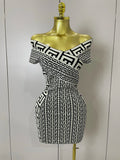 Women Sexy Jacquard Slash Neck Off Shoulder Bodycon Mini Bandage Dress Elegant Evening Birthday Party Dress black