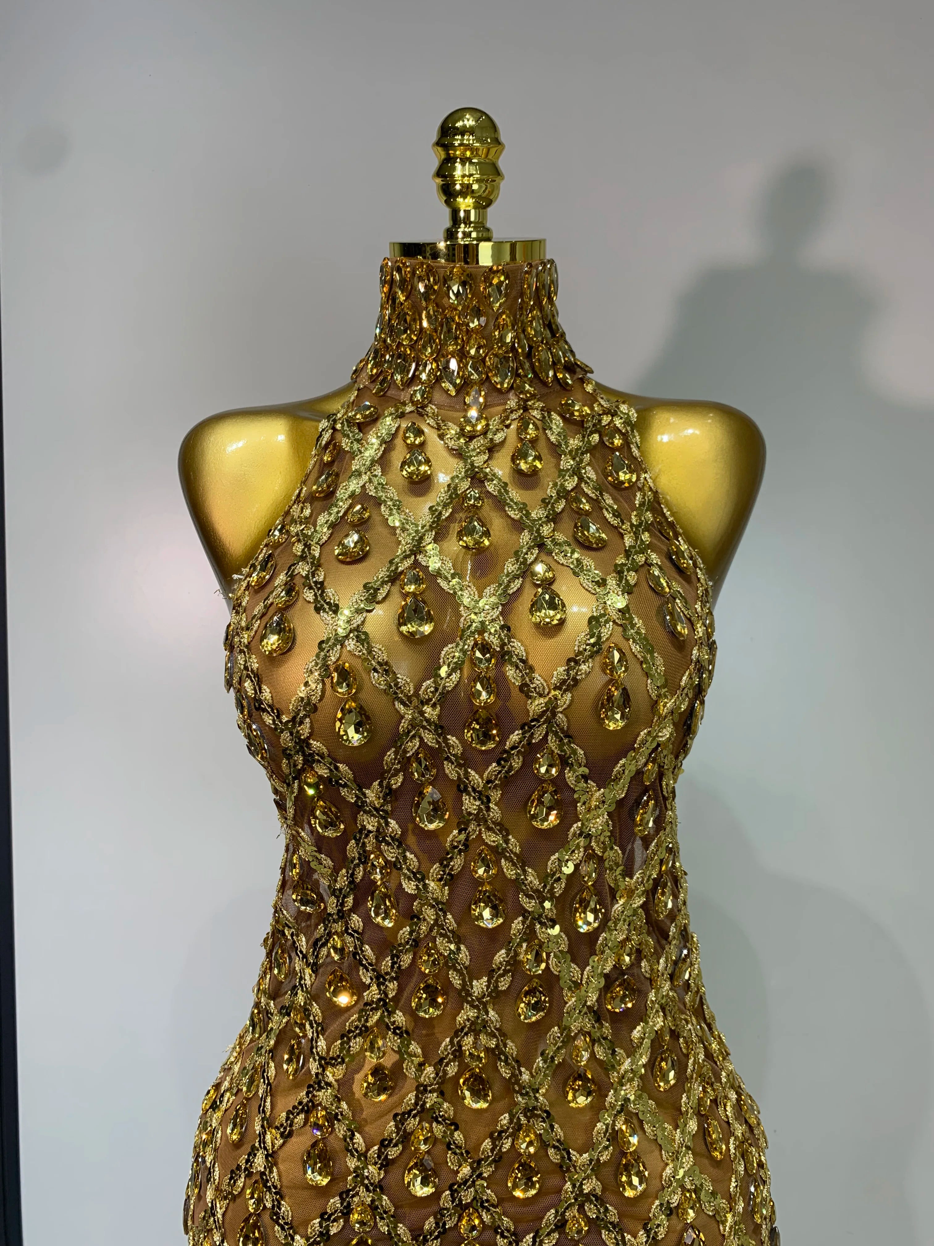 Women Sexy Stage Shining Rhinestone Sequins Dress Evening Prom Luxury Birthday Dress Transparent Performance Singer Club Dress