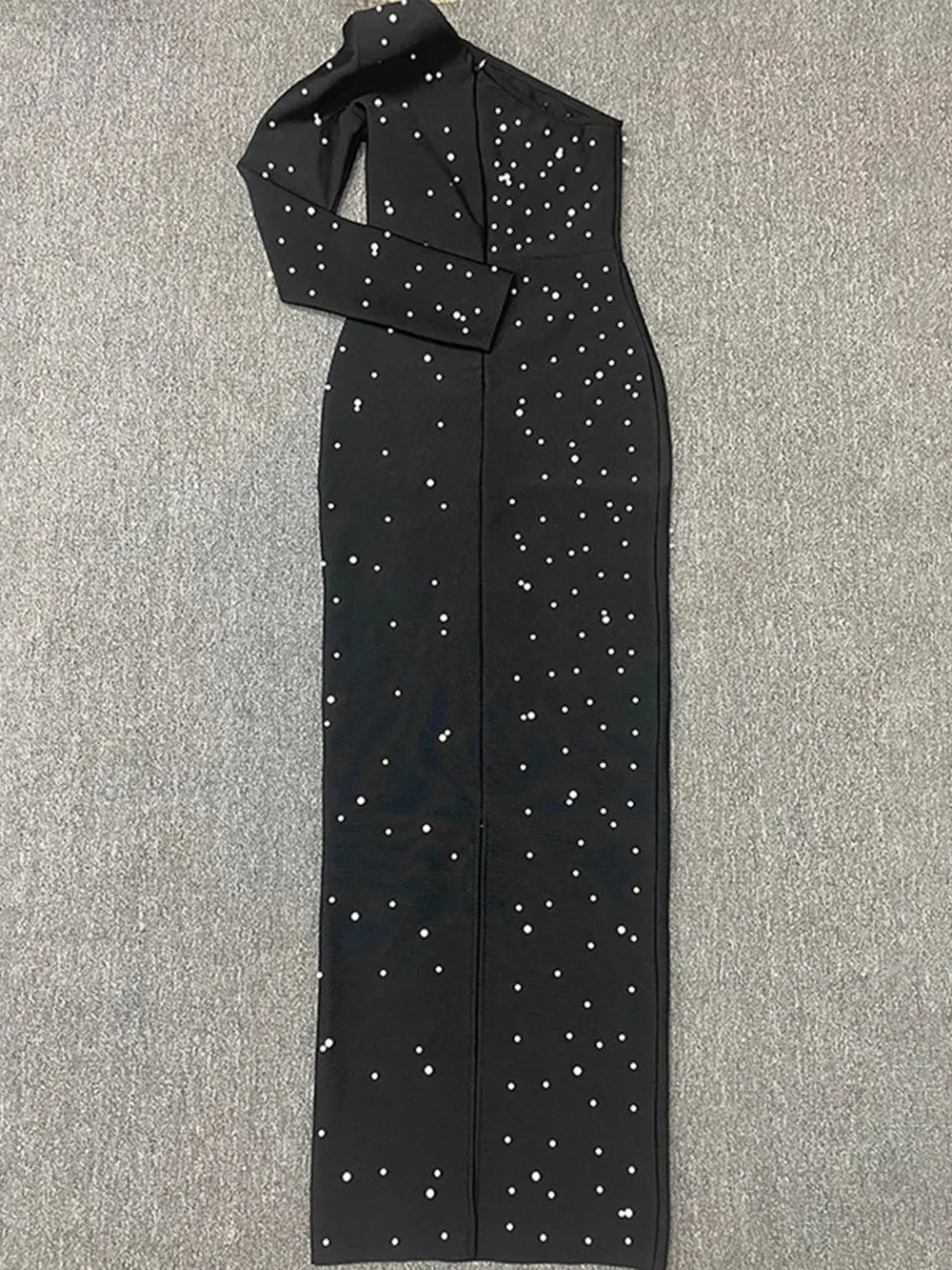 2024 Sexy Women's Light Luxury Pearl Design Bandage Dress with Diagonal Collar One Shoulder Long Sleeve Bodycon Christmas Dress