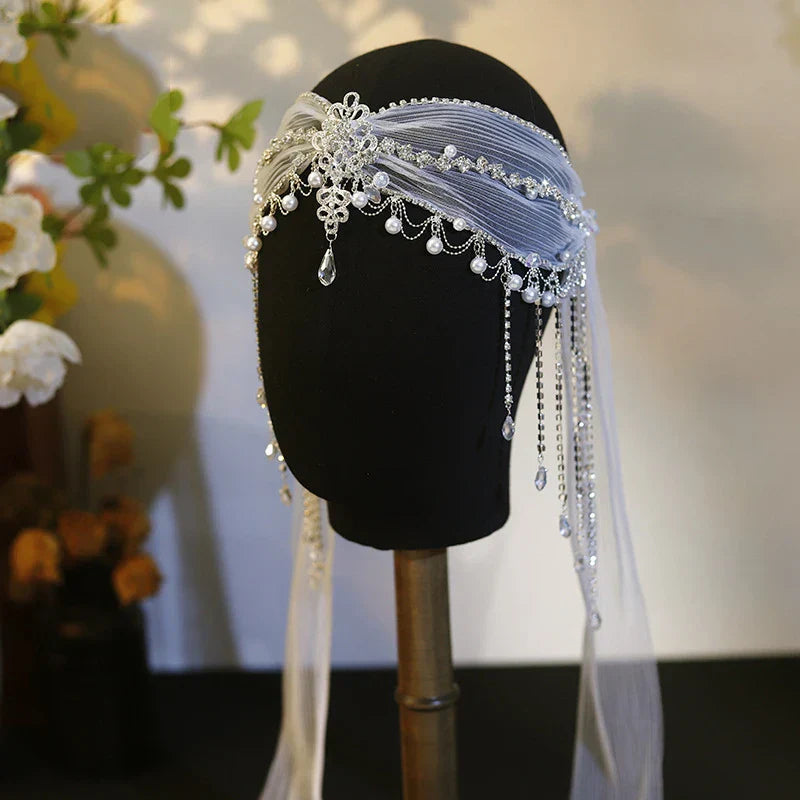 Flower Lace Headbands Hairbands Pearl Rhinestones Headpieces Headwear For Brides Women Bridal Jewelry Wedding Hair Accessories