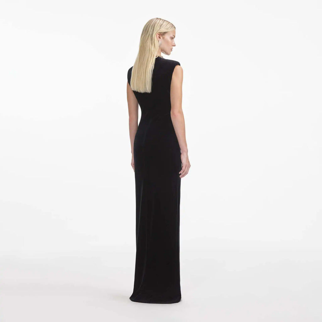 Black Color Women Sexy Sleeveless O-Neck Velvet Bodycon Long Maxi Dress Elegant Evening Party Cocktail Dress