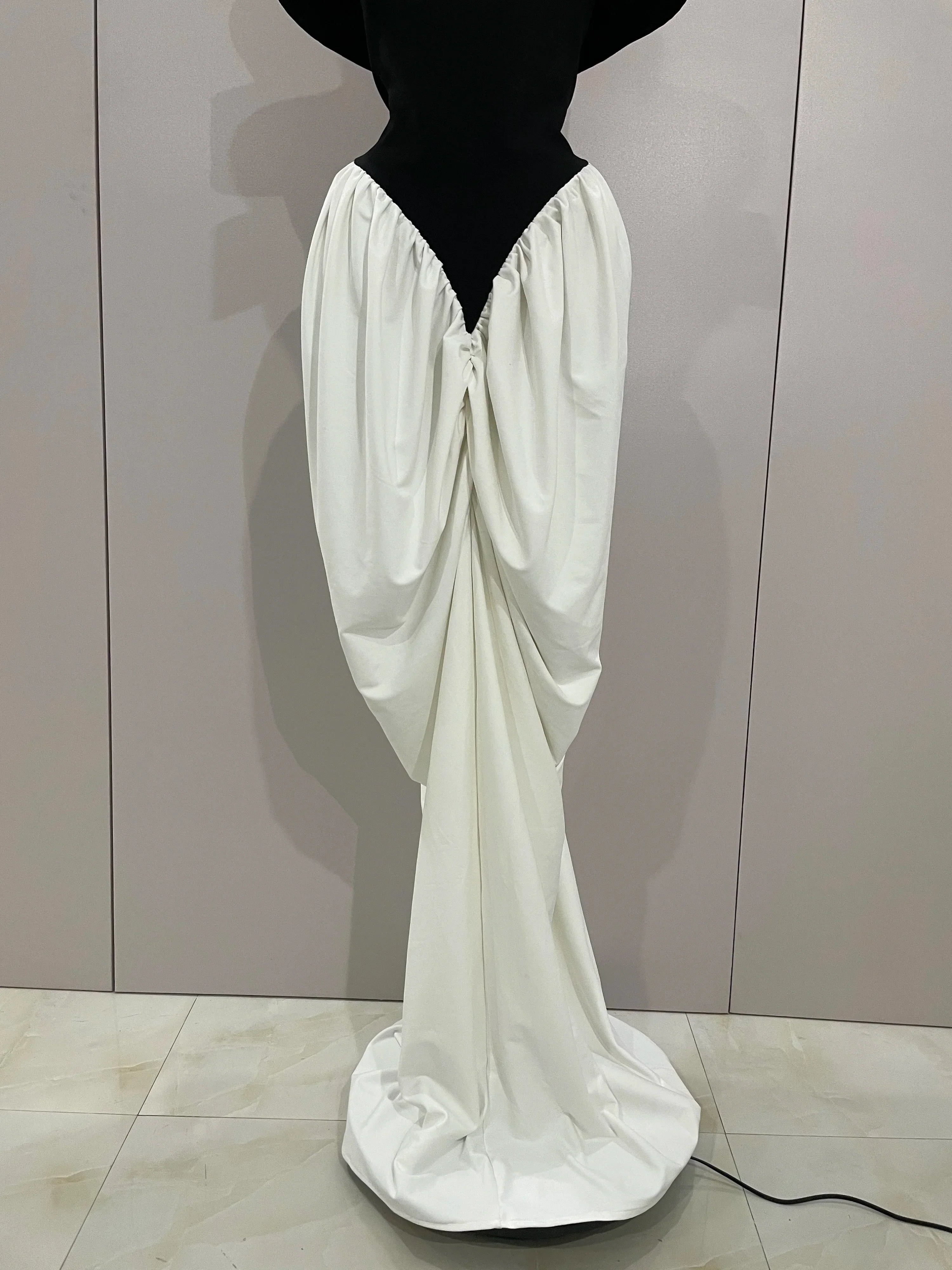 Sexy V Neck off-The-Shoulder Black And White Splicing Mermaid Floor-length dress  Women Formal Evening Birthday Party Dress