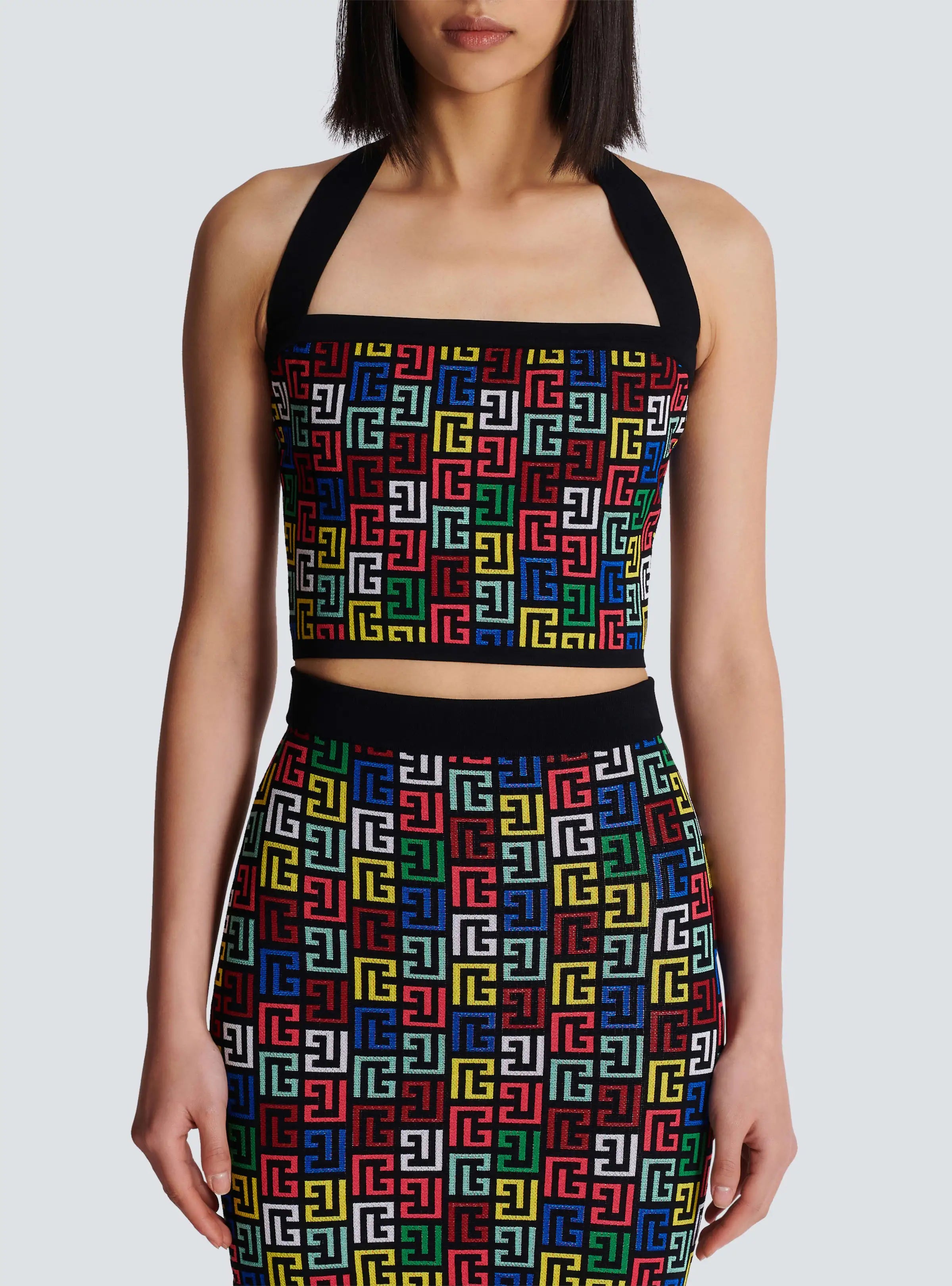 2024 New Women Sexy Halter Off the Shoulder Bodycon Mini Bandage Dress 2 Pieces Jacquard Celebrate Nightclub Party Dress Vestido black