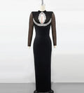 New Women Long Sleeve Sexy Keyholes Shinning Sequins Bodycon Long Bandage Dress Elegant Evening Party Celebrate Wear black