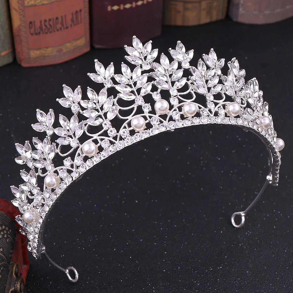 Baroque Crowns And Tiaras For Wedding Bride Hair Accessories Pearl Crystal Princess Queen Bridal Tiara Crown For Women Headdress as picture 2