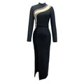 Black Color Women Long Sleeve Shinning Crystal Bodycon Bandage Long Dress Fashion Evening Party Celebrate Dress black