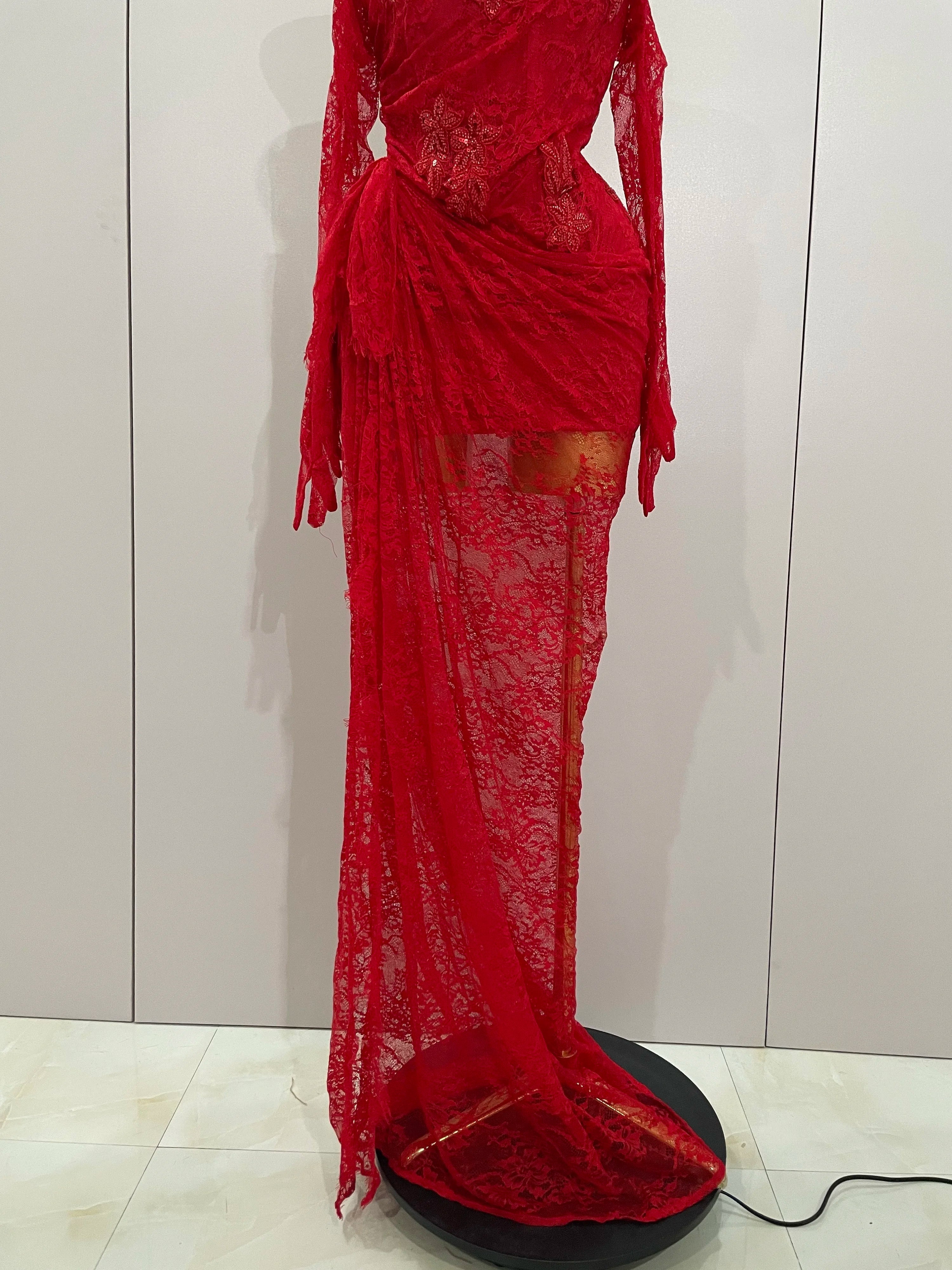Women Sexy Strapless Backless Red Lace Split Maxi Long Bodycon Dress  Celebrity Elegant Evening Club Birthday Party Outfit